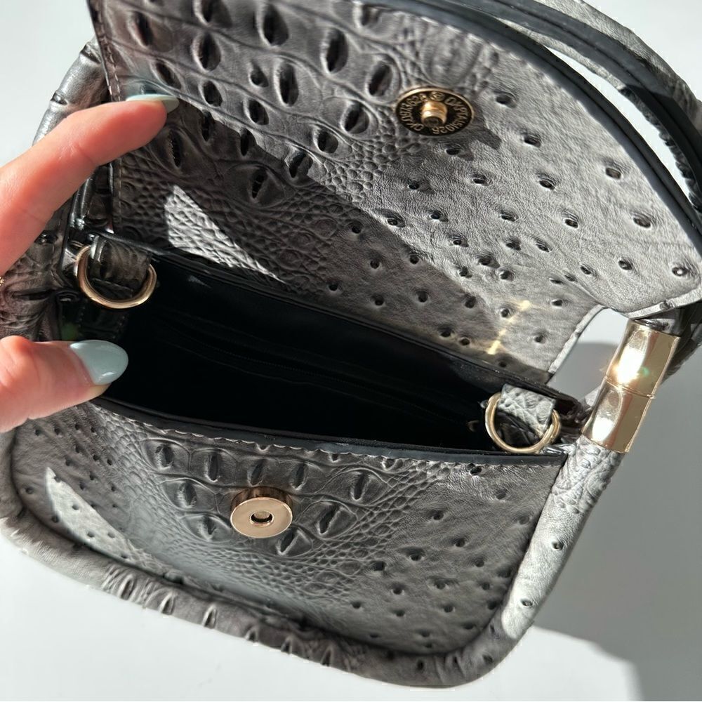 Top Handle Croc Grey Pleather Handbag - Picture 5 of 5